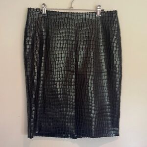 Anne Klein Black Faux Crocodile Print Pencil Skirt